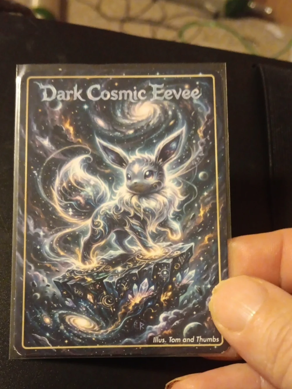 Dark Cosmic Eevee Home Art Card- Blue & Gold